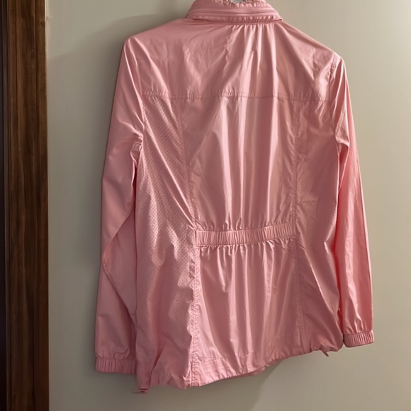 Talbots pink windbreaker with hidden hood and fitted waist. - Picture 3 of 3